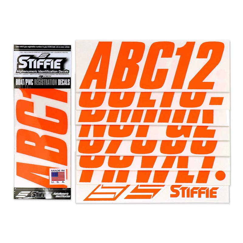 Stiffie Shift 3" ID Kit Alpha-Numeric Registration Identification Numbers Stickers Decals for Boats & Personal Watercraft (Electric Orange) - Image 2